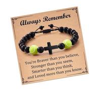 JINQIGG Bracelet en bois pour homme inspiré du sport avec perles en bois naturel, cordon tissé noir, motif crucifix symbolique, tenue décontractée, Conforme à l'image