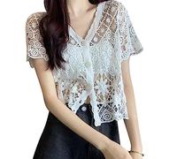 JINQIGG Cardigan ouvert sur le devant en dentelle au crochet ajouré pour femme décontracté floral ouvert sur le devant pour femmes pull ample tricoté vêtements d'extérieur au crochet boléro cardigan