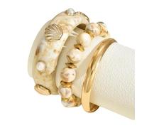 JINQIGG Lot de 3 bracelets joncs empilables à breloques marines avec accents de coquillage - Bijoux confortables en résine pour un usage quotidien - Bracelets superposés confortables pour la plage