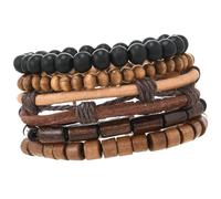 JINQIGG Lot de 5 bracelets en perles de bois naturel avec cordon élastique multicouche rétro réglable, Arbre