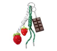 JINQIGG Porte-clés artistique en forme de cerises chocolatées fabriqué à la main en fil d'ornement multifonctionnel pour sac et téléphone pour femmes et filles, Fraise rouge, taille unique