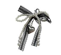 JINQIGG Porte-clés élégant avec perles et nœuds pour clés de voiture et sacs, accessoires de sac à breloques, porte-clés en alliage pour femmes à la mode, porte-clés fait à la main, Noir