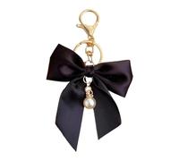 JINQIGG Porte-clés en forme de ruban de perles d'imitation pour sacs à main, support pratique en alliage, porte-clés tendance, nœuds souples, pendentif en métal avec nœuds en ruban, Noir , Pearl