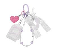 JINQIGG Porte-clés léger en forme de cœur avec perles pour étudiants et professionnels de bureau multifonctionnels en acrylique, Nœud perlé violet, taille unique