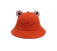 Jinqii Adorable bob grenouille en coton - chapeau de soleil à large bord pour adultes et enfants - Orange - 53/55 cm