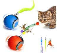 JinRui-T Lot de 2 balles roulantes actives avec queue pour chats, 5 appâts de teaser, jouet interactif intelligent avec queue de plume, jouets mobiles rechargeables à 2 vitesses pour chats d'intérieur