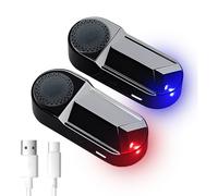 JinRui-T Lot de 2 fausses alarmes de voiture à énergie solaire - Lumière LED factice - Avertissement factice - Lumière LED clignotante - Lampe de sécurité antivol avec port USB - Lumière bleue et