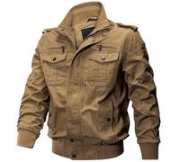 Jinsha Blouson Aviateur Homme Coton Hiver RandonnéE Escalade Zipper Veste Militaire Bombers Cargo Homme Multipoche ExtéRieur Manteau Coupe-Vent Travail VêTements D’ExtéRieur Kaki S