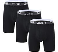 JINSHI Boxer Long Hommes Bambou Caleçons Doux Slip Respirant Hipster sous-vêtement Pantalon Brief Lot de 3 Noir XXL