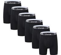 JINSHI Boxer Long Hommes Bambou Caleçons Doux Slip Respirant Hipster sous-vêtement Pantalon Brief Lot de 6 Noir 4XL