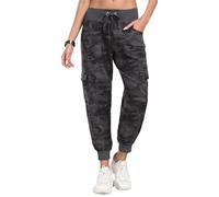 JINSHI Pantalons de Randonnée Femme Cargo Léger Pantalon D'extérieur Été Jogging Travail Taille Haute avec Poches Camouflage Gris XS
