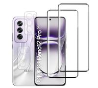 Jinshiweikai Lot de 4, 2 x Verre Trempé pour Oppo Reno 12 Pro et 2 x Protection Ecran Caméra Arrière,3D Incurvé Couverture,sans Bulles d'air,Dureté 9H Glass,Compatible Reno 12 Pro