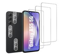 Jinshiweikai Lot de 6, 3 x Verre Trempé pour Samsung Galaxy A55 5G et 3 x Protection Ecran Caméra Arrière,3D Incurvé Couverture,sans Bulles d'air,Dureté 9H Glass,Compatible Samsung Galaxy A55 5G
