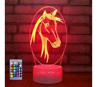 Jinson well 3D cheval LED Lampe d'illusion Optique Lumière de Nuit avec Câble USB et 16 Couleurs Décoration pour Enfant Chambre Chevet Table de Bébé Enfant Cadeau De Noël Fête Anniversaire