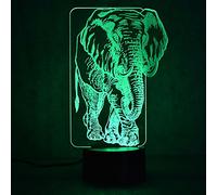 Jinson well 3D éléphants Lampe Illusion d'optique Veilleuse, 7 couleurs Bureau Décoration de table Lampes cadeau de Noël parfait avec