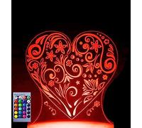 Jinson well 3D l'amour coeur LED Lampe d'illusion Optique Lumière de Nuit avec Câble USB et 16 Couleurs Décoration pour Enfant Chambre Chevet Table de Bébé Enfant Cadeau De Noël Fête Anniversaire