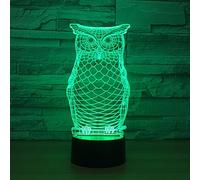 jinson Well Hibou 3d Lampe Illusion Optique, veilleuse 7 Couleurs Changement Touch Switch Lampes de table bureau décoration parfaite de cadeau avec plat acrylique ABS Base Câble USB Jouet créatif