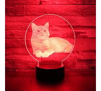 Jinson well Lampe LED 3D chat - Illusion d'optique - Veilleuse - 7 couleurs changeantes - Interrupteur tactile - Décoration de table - Base plate - Jouet USB