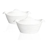 jinsongdafa Ensemble de plats à four en céramique avec 2 pièces, terrine blanche française de 900 ml avec couvercle, du four à la table, poignées de service en céramique pour dîners et fêtes