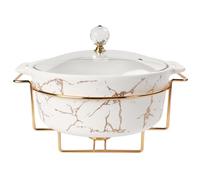 jinsongdafa Ensemble de terrines en porcelaine française avec couvercle et grille en verre, 400 ml, pour buffets, plats à gratin individuels, mini bols à soupe avec couvercle et support pour fêtes