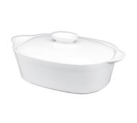 jinsongdafa Plat à gratin avec couvercle 32,5 cm, terrine en céramique blanche française de 1900 ml, plat à gratin et soupe pour servir, ragoûts, lasagnes, four à micro-ondes et four