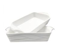 JINSONGDAFA Plat de cuisson en porcelaine, moule à lasagnes, moule de cuisson rectangulaire avec poignées, 530,3 g, plat de cuisson en céramique avec poignées pour cocotte, lasagne, gratin, grillage, rôti et pâtisserie, blanc