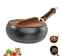 Jinswhdre Cast Iron Skillet, Suntuup Japanese Iron Pan, Hand-Forged Non-Coated Frying Pan for Gas, High Purity Frying Pans for Cooking (With a wooden lid,11in/28cm)