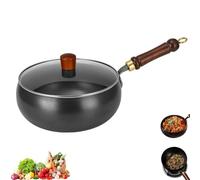 Jinswhdre Cast Iron Skillet, Suntuup Japanese Iron Pan, Hand-Forged Non-Coated Frying Pan for Gas, High Purity Frying Pans for Cooking (With glass lid,9.4in/24cm)