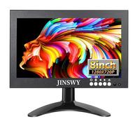 JINSWY Petit moniteur HDMI de 20,3 cm, écran de sécurité 1280 x 720 16:9 IPS en métal, portable, mini moniteur de vidéosurveillance, prend en charge l'entrée HDMI/VGA/AV/BNC à distance, haut-parleurs