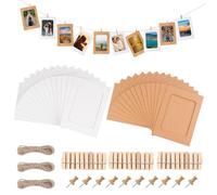 JINTANG 30 Pcs cadre photo carton,10 x 15 cm DIY Kraft Cadre Photo en Papier,guirlande photo,Décoration murale suspendue avec 30 clips et 3 kits de ficelle de chanvre (marron + blanc)