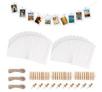 JINTANG 30 Pcs cadre photo carton,10 x 15 cm DIY Kraft Cadre Photo en Papier,guirlande photo,Décoration murale suspendue avec 30 clips et 3 kits de ficelle de chanvre (blanc)