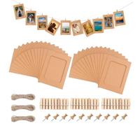 JINTANG 30 Pcs cadre photo carton,10 x 15 cm DIY Kraft Cadre Photo en Papier,guirlande photo,Décoration murale suspendue avec 30 clips et 3 kits de ficelle de chanvre (marron)