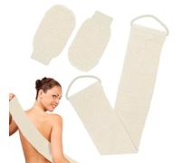 JINTANG brosse dos douche, lot de 3 gant exfoliant corps, Gant de Toilette Exfoliant Double Face en fibre de bambou, avec 1 Sangle De Bain + 2 gants exfoliants pour le corps (blanc crème)
