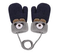 JINTN Moufles Enfant Filles Garçons 0-3 Ans Gants Tricot Hiver Bébé Moufles Epais Doublure Polaire Gants Chauds Adorable avec 2 Oreilles Moufles avec Cordon Gants Anti-Perdu Motif Ours Mignon