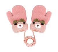 JINTN Moufles Enfant Filles Garçons 0-3 Ans Gants Tricot Hiver Bébé Moufles Epais Doublure Polaire Gants Chauds Adorable avec 2 Oreilles Moufles avec Cordon Gants Anti-Perdu Motif Ours Mignon