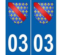 JINTORA - 2 Plaque immatriculation Voiture département 03 Allier Blason Armoiries - Autocollant Voiture - Résistant aux intempéries - Vinyle Durable - Facile à Coller - Accessoire déco Original