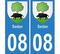 JINTORA - 2 Plaque immatriculation Voiture département 08 Sedan Ville - Autocollant Voiture - Résistant aux intempéries - Vinyle Durable - Facile à Coller - Accessoire déco Original