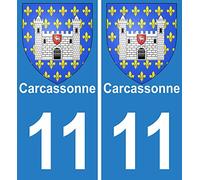 JINTORA - 2 Plaque immatriculation Voiture département 11 Carcassonne Ville - Autocollant Voiture - Résistant aux intempéries - Vinyle Durable - Facile à Coller - Accessoire déco Original