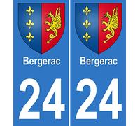 JINTORA - 2 Plaque immatriculation Voiture département 24 Bergerac Blason Armoiries - Autocollant Voiture - Résistant aux intempéries - Vinyle Durable - Facile à Coller - Accessoire déco Original