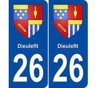 JINTORA - 2 Plaque immatriculation Voiture département 26 Dieulefit Blason - Autocollant Voiture - Résistant aux intempéries - Vinyle Durable - Facile à Coller - Accessoire déco Original