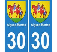 JINTORA - 2 Plaque immatriculation Voiture département 30 Aigues-mortes Ville - Autocollant Voiture - Résistant aux intempéries - Vinyle Durable - Facile à Coller - Accessoire déco Original