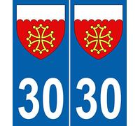 JINTORA - 2 Plaque immatriculation Voiture département 30 Gard Blason Armoiries - Autocollant Voiture - Résistant aux intempéries - Vinyle Durable - Facile à Coller - Accessoire déco Original