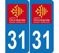 JINTORA - 2 Plaque immatriculation Voiture département 31 Occitanie - Autocollant Voiture - Résistant aux intempéries - Vinyle Durable - Facile à Coller - Accessoire déco Original