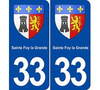 JINTORA - 2 Plaque immatriculation Voiture département 33 Sainte Foy la Grande Blason Ville - Autocollant Voiture - Résistant aux intempéries - Vinyle Durable Facile à Coller Accessoire déco Original