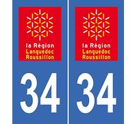 JINTORA - 2 Plaque immatriculation Voiture département 34 Languedoc Roussillon - Autocollant Voiture - Résistant aux intempéries - Vinyle Durable - Facile à Coller - Accessoire déco Original