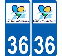 Jintora - 2 Plaque immatriculation Voiture département 36 Indre Centre-Val de Loire Logo - Autocollant Voiture - Résistant aux intempéries - Vinyle durable - Facile à coller - Accessoire déco original