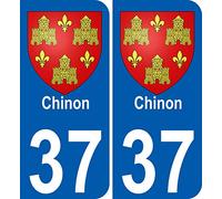 JINTORA - 2 Plaque immatriculation Voiture département 37 Chinon Blason - Autocollant Voiture - Résistant aux intempéries - Vinyle Durable - Facile à Coller - Accessoire déco Original