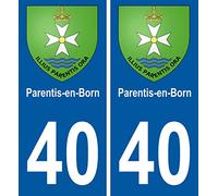 JINTORA - 2 Plaque immatriculation Voiture département 40 Parentis-en-Born Blason Armoiries Ville - Autocollant Voiture Résistant aux intempéries Vinyle Durable Facile à Coller