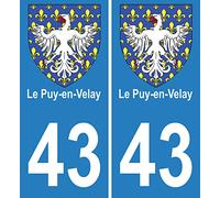 JINTORA - 2 Plaque immatriculation Voiture département 43 PUY-en-Velay Blason Ville - Autocollant Voiture - Résistant aux intempéries - Vinyle Durable - Facile à Coller - Accessoire déco Original