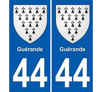 JINTORA - 2 Plaque immatriculation Voiture département 44 Guérande Blason Ville - Autocollant Voiture - Résistant aux intempéries - Vinyle Durable - Facile à Coller - Accessoire déco Original
